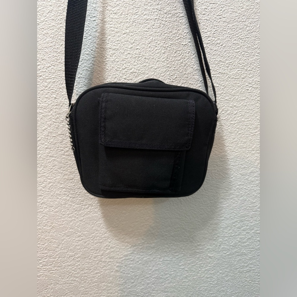 VTG 90s Y2K Mudd Black Messenger Bag Crossbody Canvas Pockets School Goth - Picture 7 of 10
